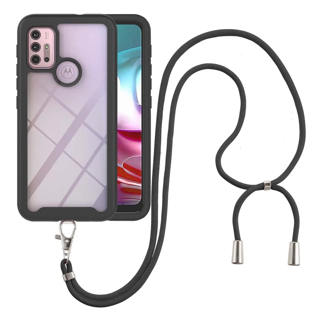 Moto G30 Custodia con Cinturino Trasparente TPU - Cover Protettiva Shock