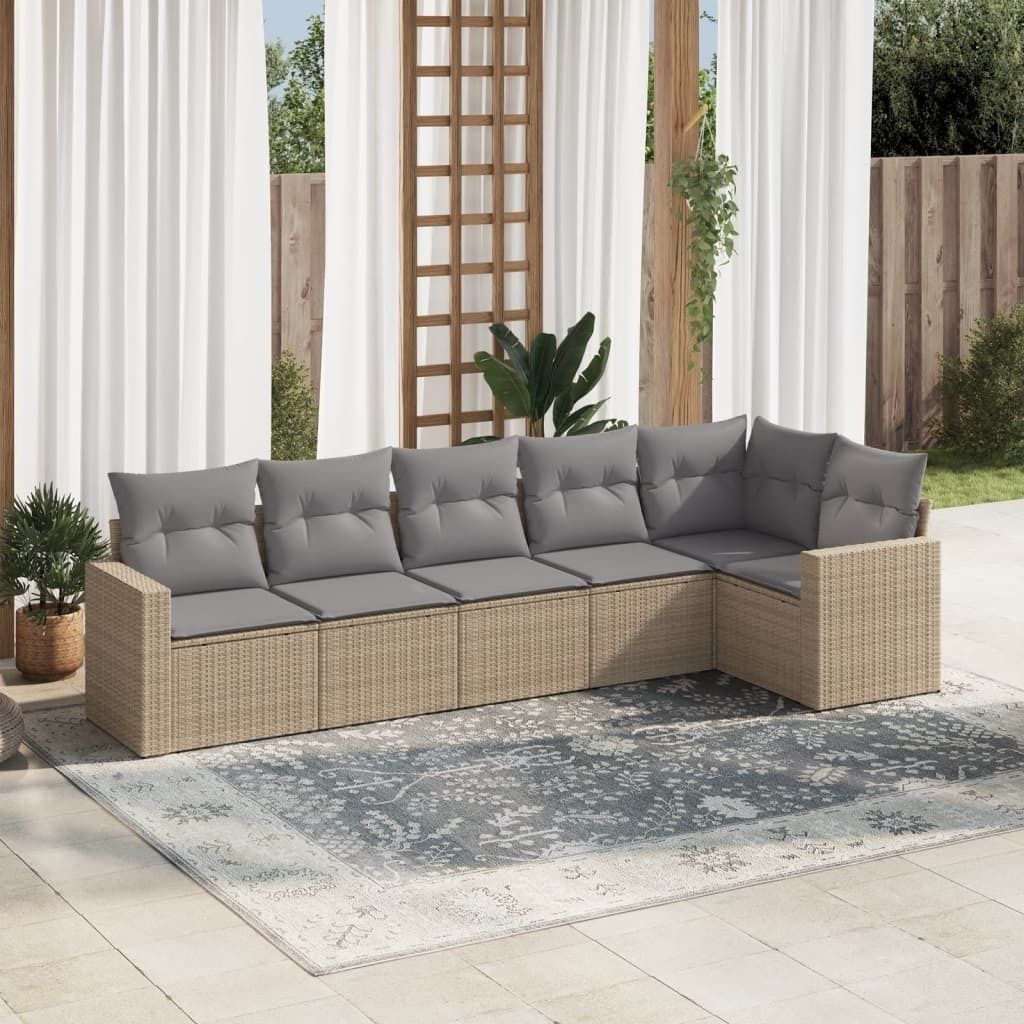 Design 6-tlg. Garten-Sofagarnitur mit Kissen Beige Poly Rattan, Gartensofas 2024