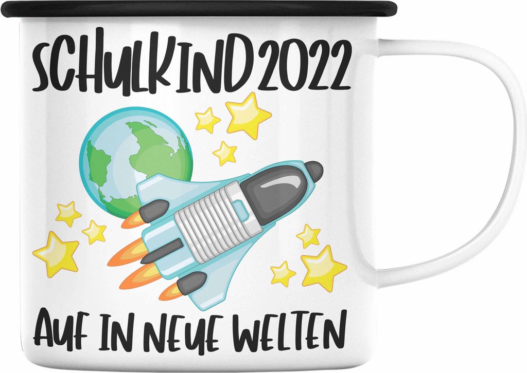 Trendation - Schulkind 2022 Einschulung Mädchen Junge Geschenk Schultüte Emaille Tasse Schulstart 1 Schultag Schuleinführung Schulanfang Geschen...