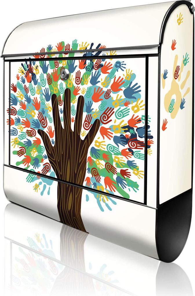 banjado Design Briefkasten Stahl schwarz mit Zeitungsfach pulverbeschichtet "We are the World" 38x46x12,5cm & 2 Schlüssel - Postkasten A4 Einwurf ...