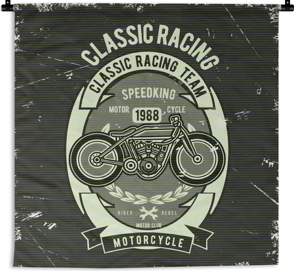 MuchoWow Wandteppich Wandbehang Motorrad - Rennen - Retro - Zeichnung 150x150 cm Tapisserie Dekoration Wandtuch - Wohnaccessoires - Modernes