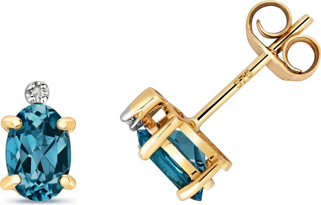 Schöne 9 Karat (375) Gold Damen - Diamant Paar Ohrstecker Brillant-Schliff H - PK mit London - Blautopas - 8mm*5mm; TRS28463