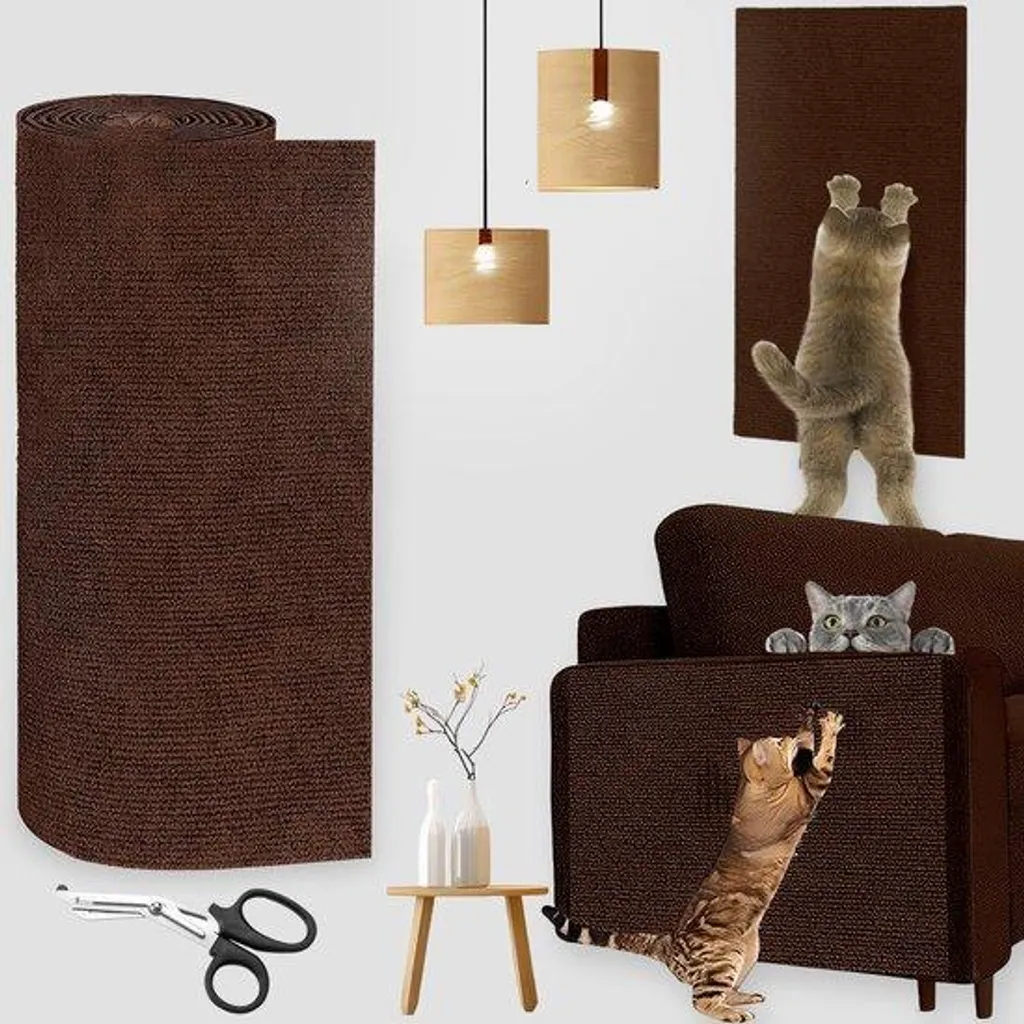 Panneau anti-griffures chat 300x40 cm autocollant blanc et marron
