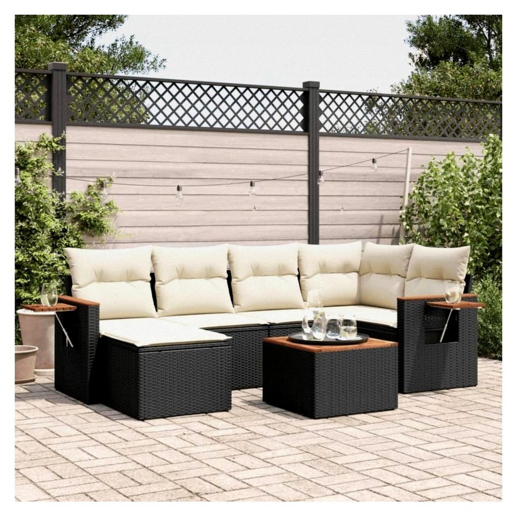 Gartenlounge Set, Modulares Design, Schwarz, PE-Rattan, Stahl, 62x62x69 cm, für den Außenbereich