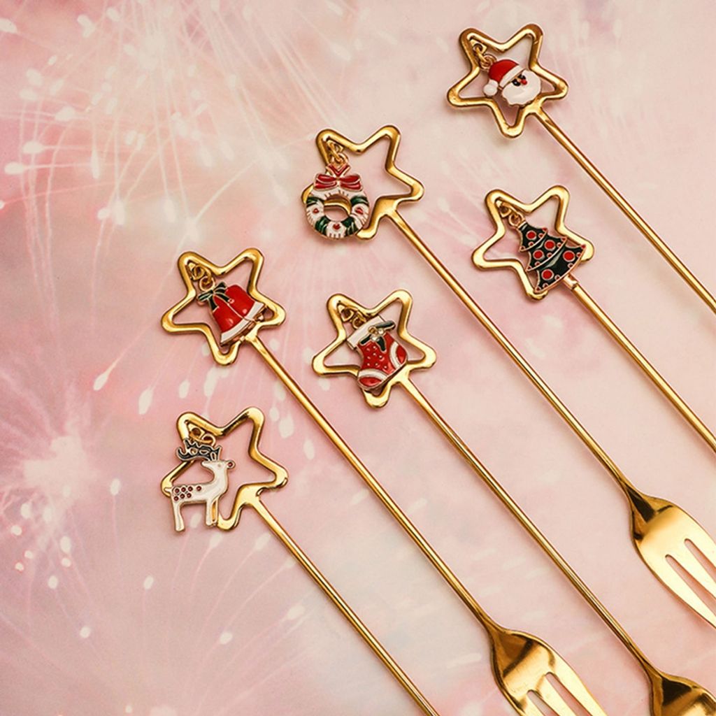 6 Weihnachtslöffel Set Gold - Dekorative Löffel Mit Figuren Für Kaffee & Dessert