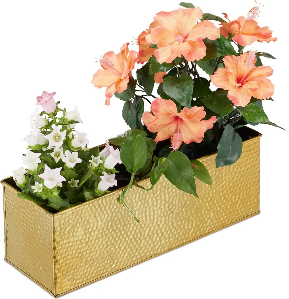 Jardinière rectangulaire en métal jaune pour plantes et fleurs 40cm