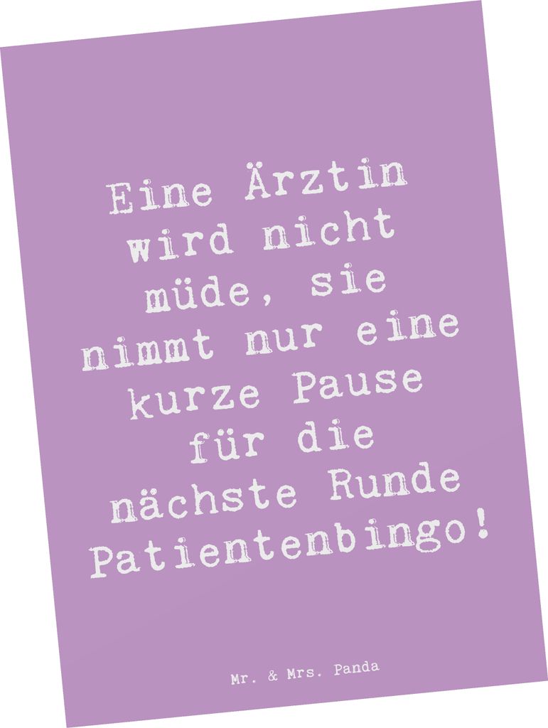 Mr. & Mrs. Panda Postkarte Spruch Ärztin Pause - Lavendeltraum - Geschenk, Beruf, Geschenke mit Herz, Berufsprodukte, Hingabe, Arztpraxis, für Be...