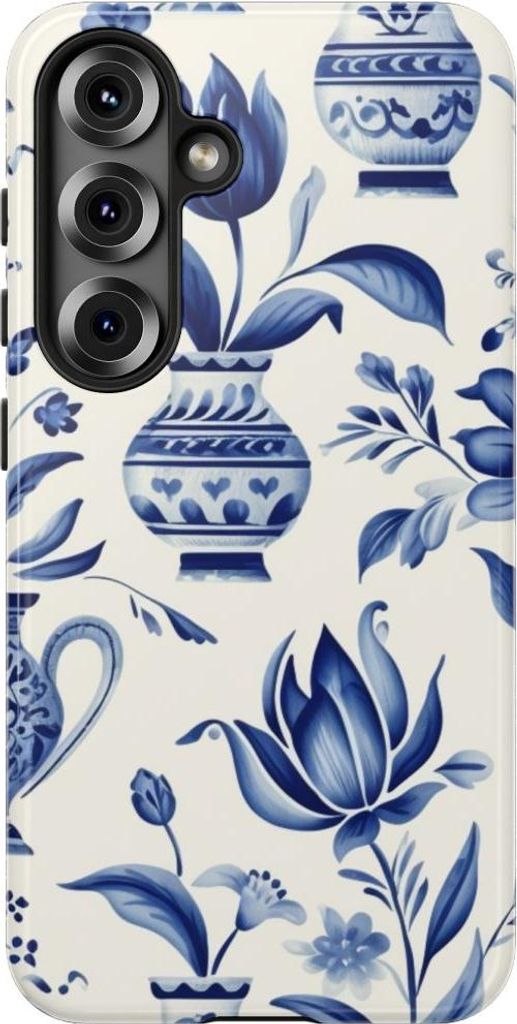 Blaues Blumenmuster im Delft-Stil – Hülle Kompatibel mit Samsung Galaxy S25