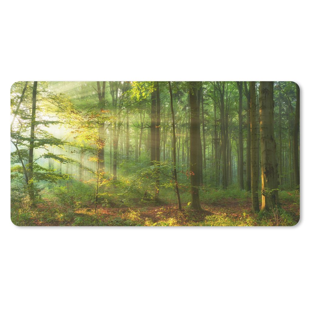 MuchoWow Schreibtischunterlage Sonne - Wald - Bäume - Natur - Herbst 80x40 cm - XXL Mauspad - Gaming Mauspad