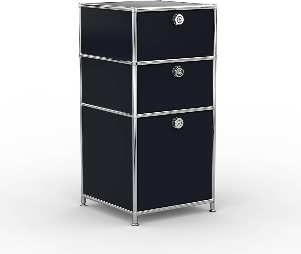 VERSEE Büro-Standcontainer, Metall, 40cm, 2 Schubladen + 1 Hängeregistratur, Graphitschwarz
