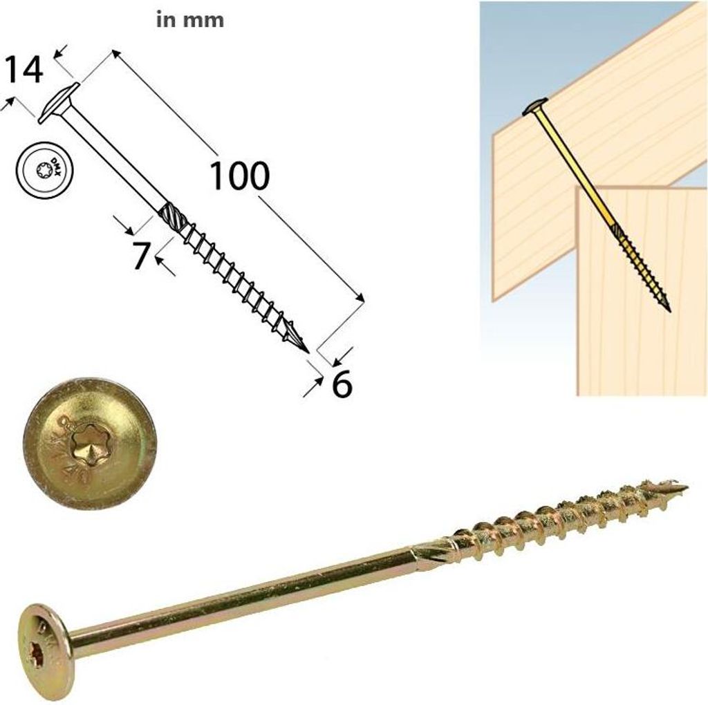 Tellerkopfschrauben 6,0x100 Konstruktionsschrauben Holzschrauben Set 100 Stück