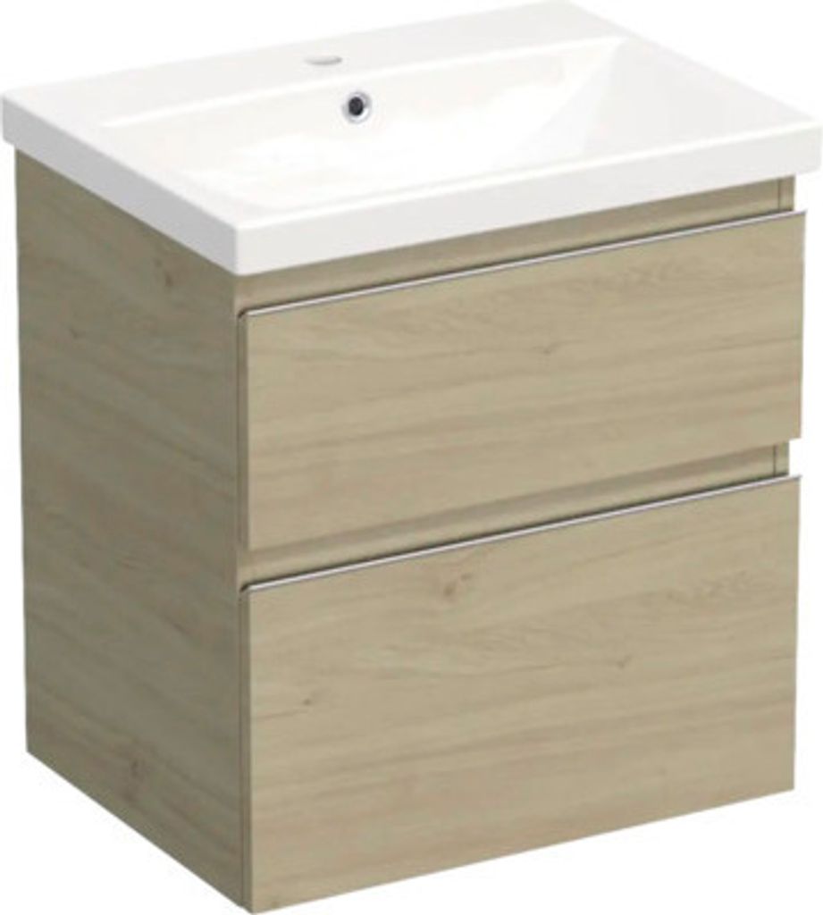 Jungborn Waschplatz TRENTA BxHxT 60x65x45 cm kendal eiche natur mit Keramik-Waschtisch Griffleiste chrom matt
