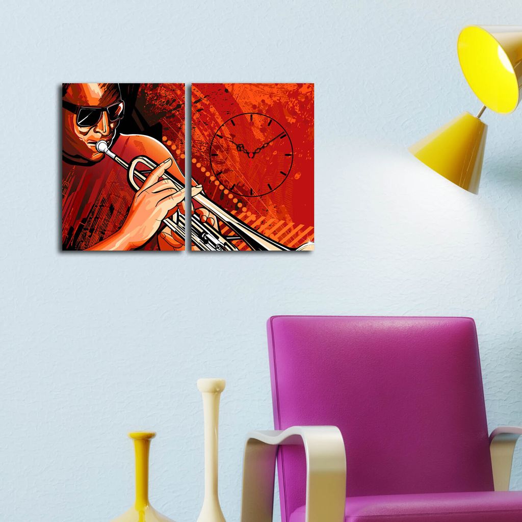 Opviq, 2P3040CS- CTY1670, Bunt, Wanduhren, 60 x 38 cm, 100% Wildleder -Leinwand