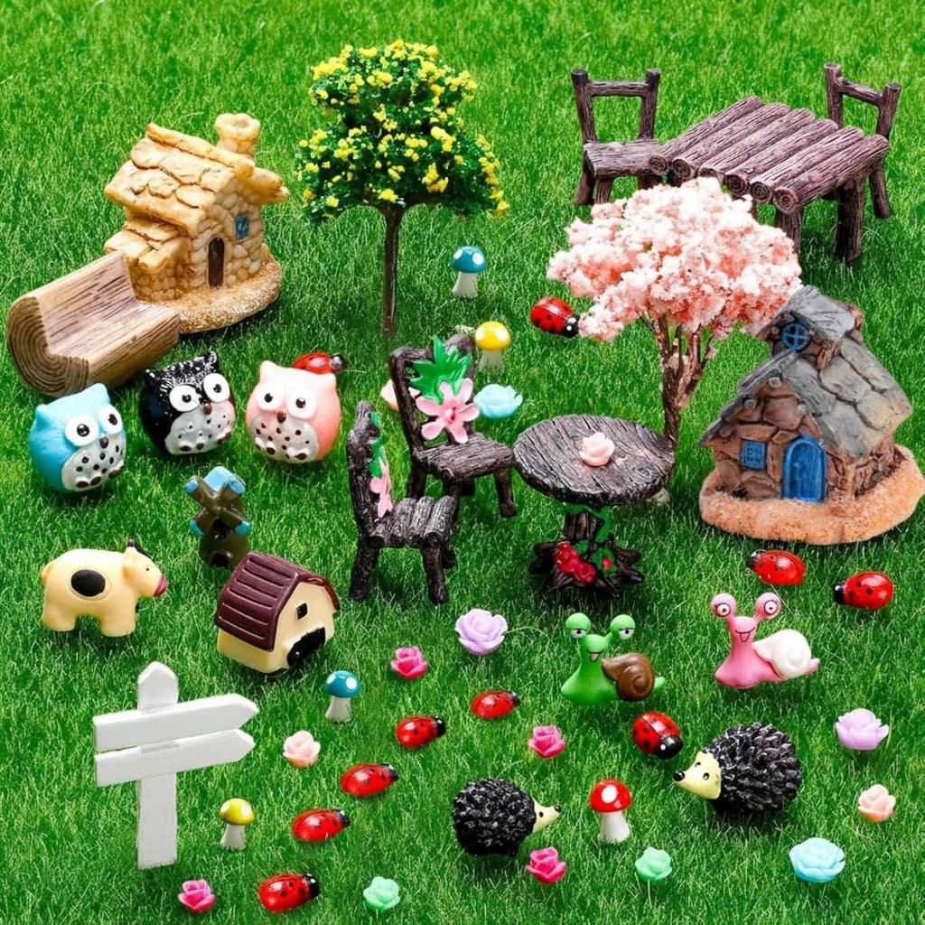 Miniatur Gartenaccessoires - Miniaturornamente - Set von 64 Stück