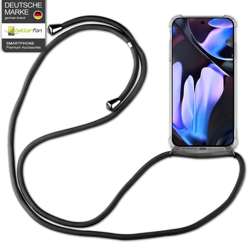 Handykette für Google Pixel 7 / 8 / 9 – Handyhülle mit Bumper und Kordelband Schwarz