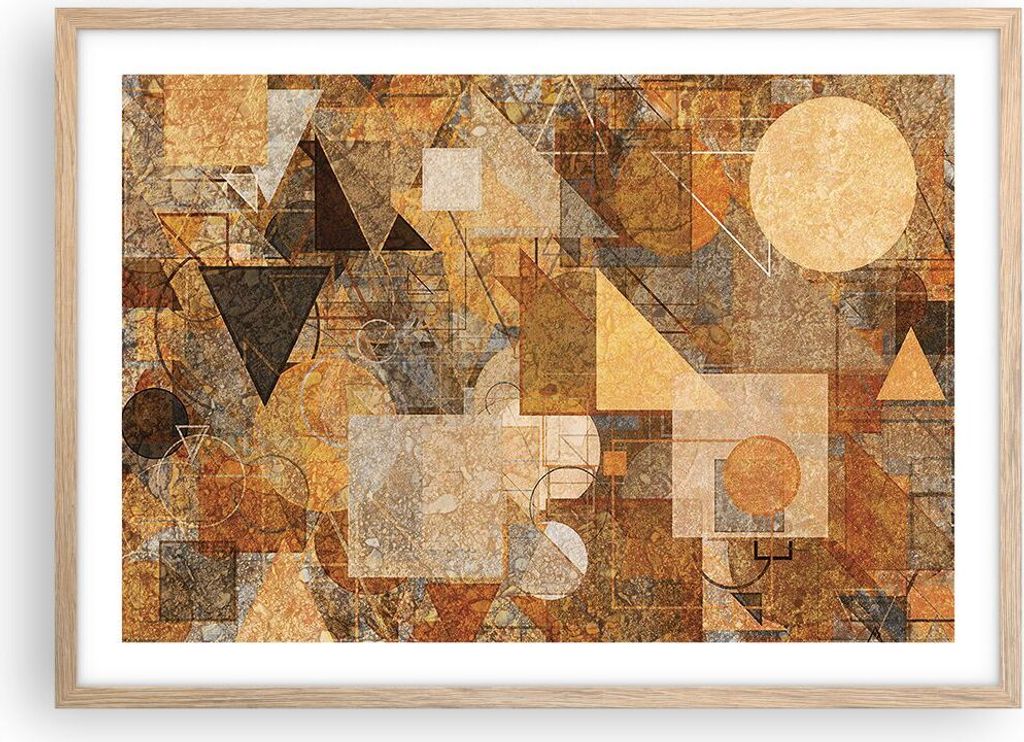 Gerahmtes Poster - Rahmen in heller Eiche - Abstraktion Figuren Geometrisch - 70x50 cm - Wand Bild - Wanddeko - Wandbilder - Kunstposter - Wandpost...