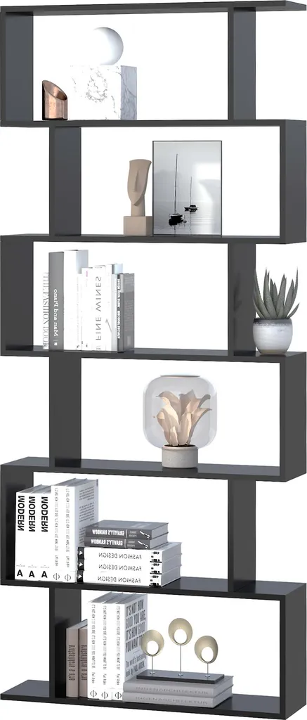 Étagère de salon design zig zag noire pour livres et décoration 192 cm