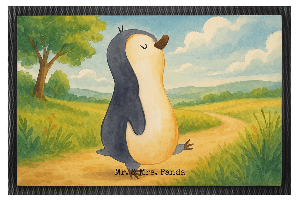 Mr. & Mrs. Panda fußmatte Pinguin marschieren Design 60 x 90 cm - Weiß - Geschenk, Bodenvorleger, hausmatte, Gummimatte, Schwester, Familie, Schm...