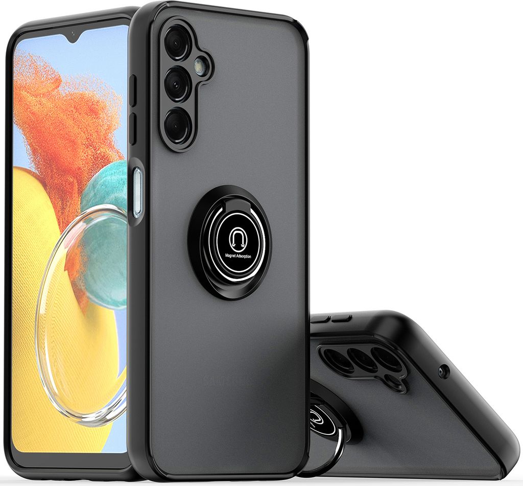 Galaxy M14 Hülle, Ring Halter Ständer Matte TPU Rahmen Stoßfest Schutzhülle für Samsung Galaxy M14 Schwarz