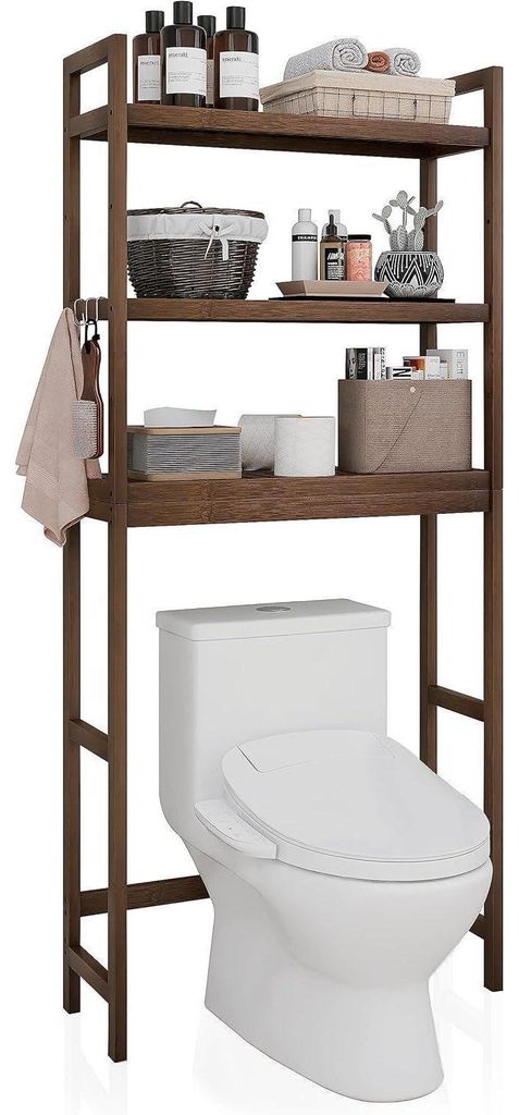 Toiletrolhouder van bamboe, met 3 opbergplanken, Productafbeelding 