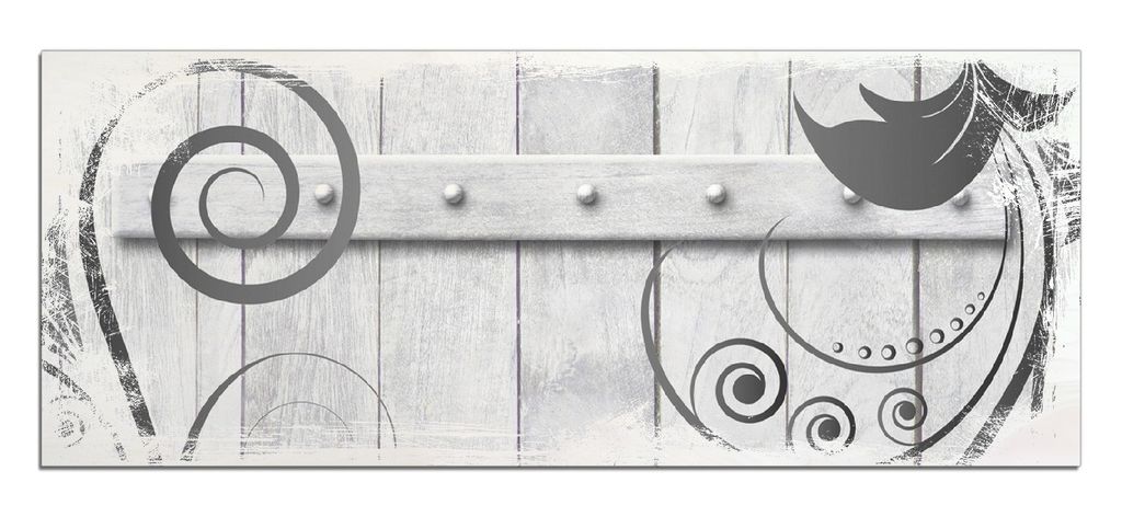 Wallario Kunstdrucke Wandbilder Holz in : Brillante Farben, Größe 50 x 125 cm Motiv Graue Holztür mit Schnörkelmuster