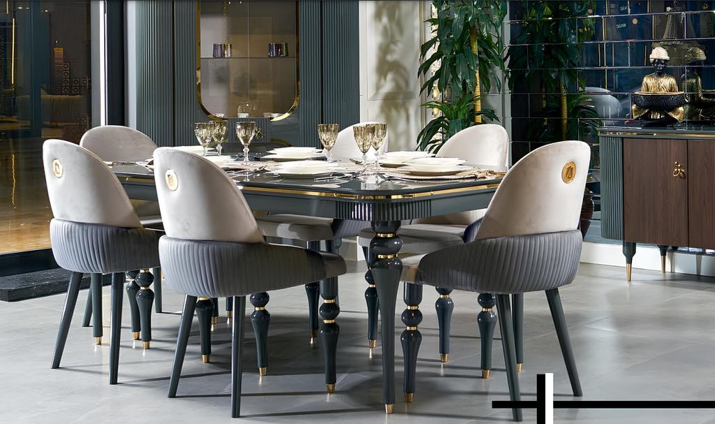 Esszimmer Garnitur Lehn Samt Textil Stuhl 6x Stühle Gruppe Set Wohn Echtes Holz