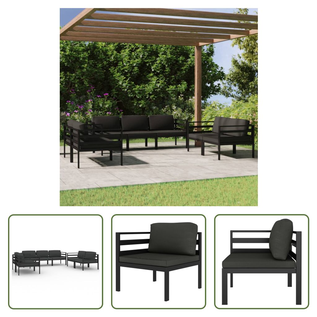 The Living Store 7-tlg. Garten-Lounge-Set mit Kissen Aluminium Anthrazit