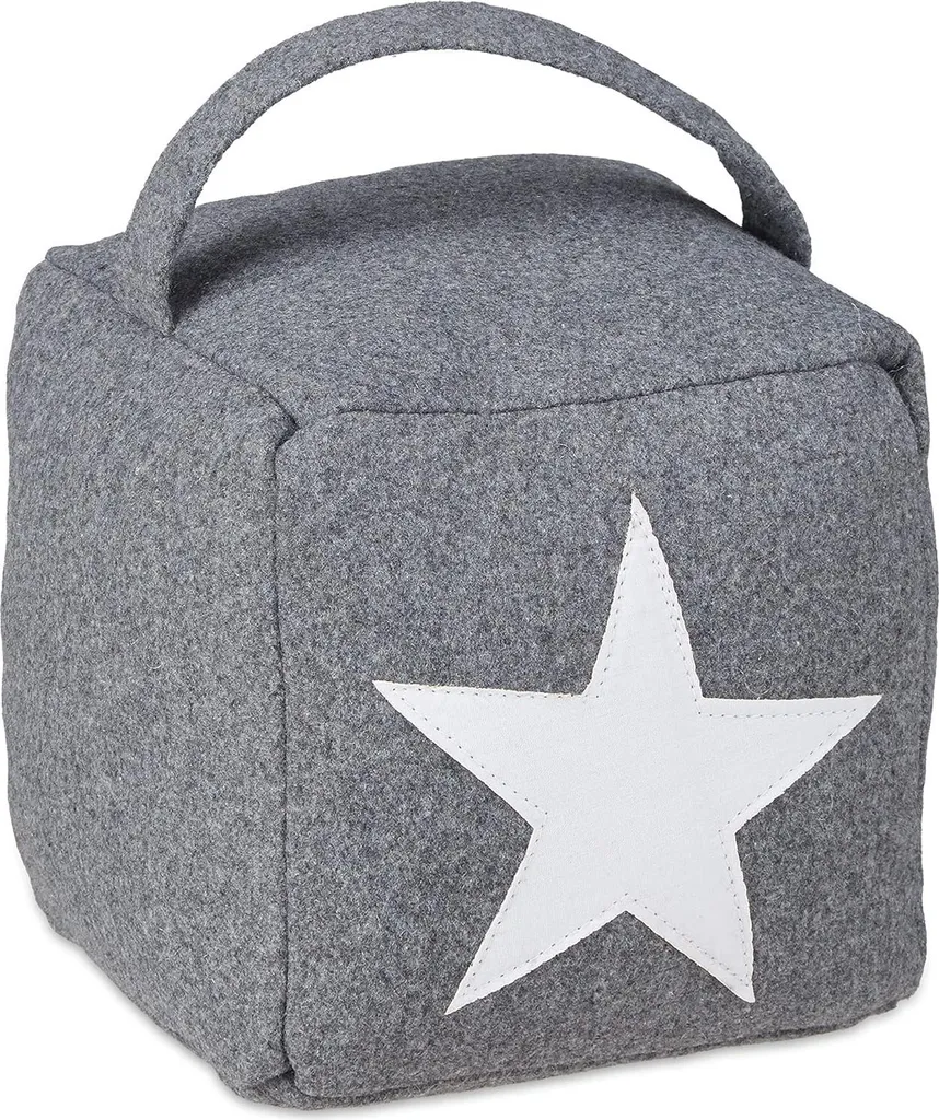 Butoir de porte lesté en textile gris anthracite avec anse de transport