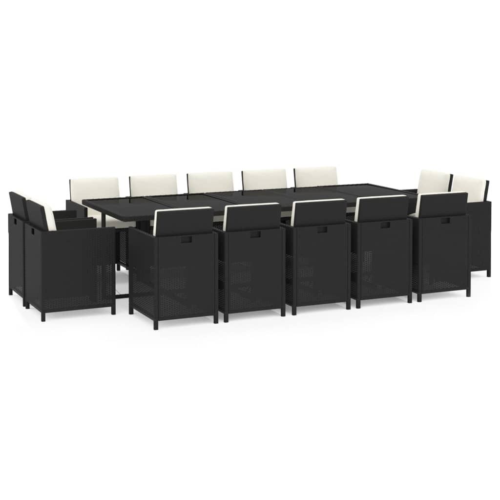 15-tlg. Garten-Essgruppe mit Kissen Poly Rattan Schwarz