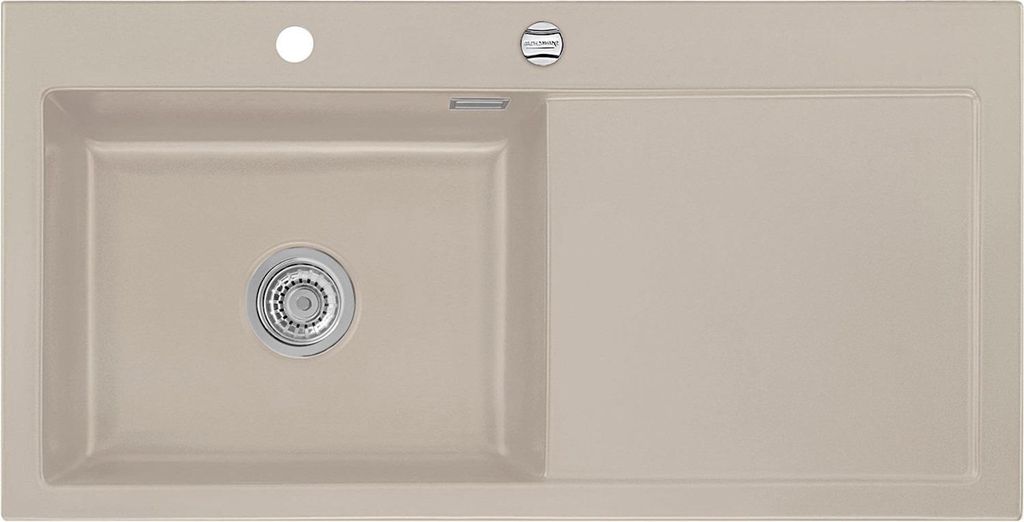 Auflagespüle KeraDomo MERA 100 SL Fango Becken links mit Produktbild 
