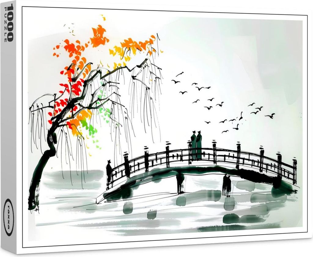 raxxa Premium-Puzzle "Bridge by a Pond in a Tranquil Garden", 1000 Teile