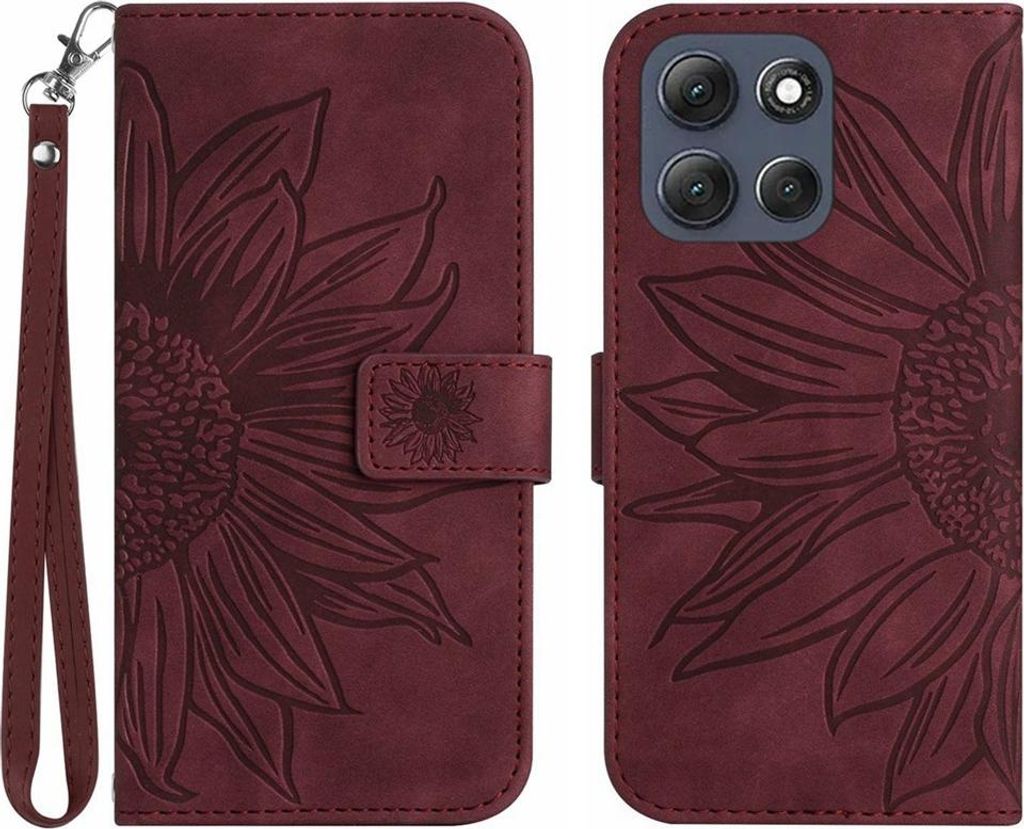Motorola Moto G56 Hülle - Coverup Sonnenblume Klapphülle mit Schlüsselband - Bordeaux
