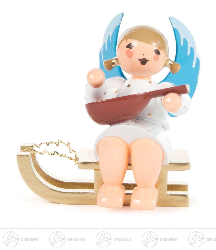 Engel mit Mandoline auf Schlitten sitzend Höhe ca 5,5 cm Produktbild 