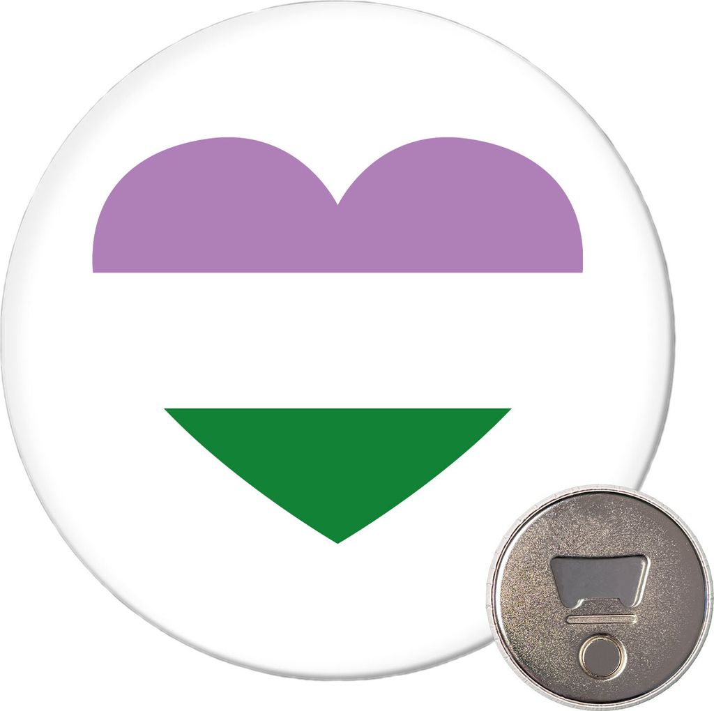 Huuraa Magnet Genderqueer Pride Flagge LGBTQ Herz 59mm Kühlschrankmagnet rund Flaschenöffner Geschenkidee