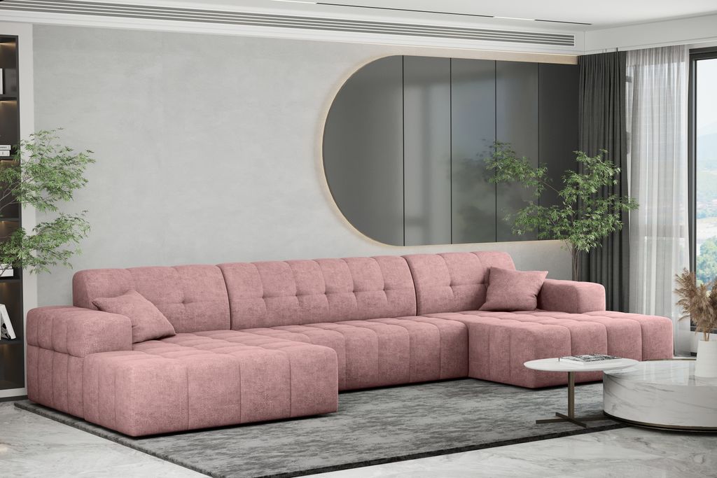 Kaiser Möbel Ecksofa U-form Sofa U-form Wohnzimmer NIMES stilvol viele farben Stoff Perfect Harmony Rosa