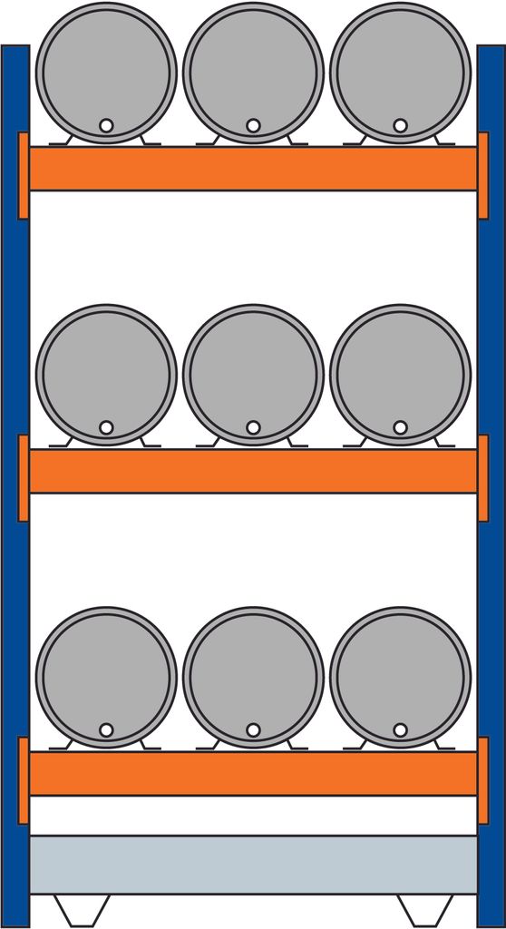 Fassgrundregal 2500x1350x800 mm - für 9x60 l Fässer liegend