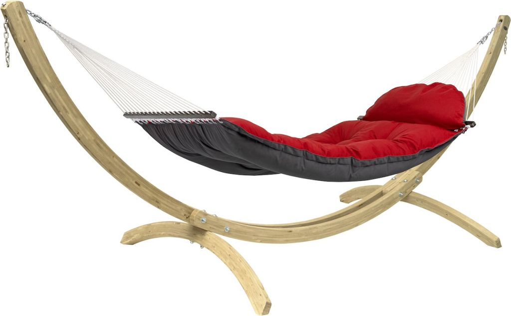 Amazonas Hängematte Fat Hammock XXL Set + Olymp-Gestell ausem Holz Red