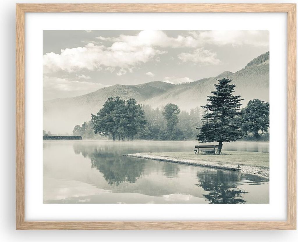 Gerahmtes Poster - Rahmen in heller Eiche - Cool Landschaft Berge - 50x40 cm - Wand Bild - Wanddeko - Wandbilder - Kunstposter - Wandposter - Bilde...
