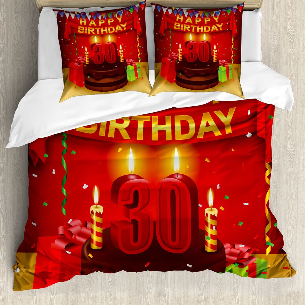 ABAKUHAUS 30. Geburtstag Bettbezug, Kuchen und Geschenke, Milbensicher Allergiker geeignet mit Kissenbezügen, 200 cm x 200 cm - 80 x 80 cm, Mehrfa...