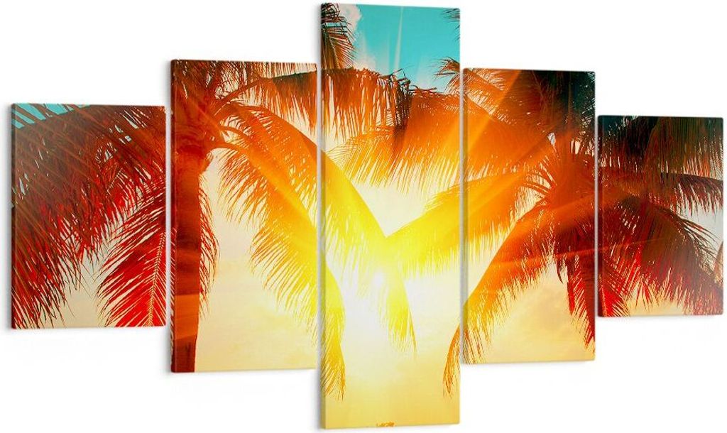 Bild auf Leinwand - Leinwandbild - Meer Palme Wasser - 125x70cm - Wand Bild - Wanddeko - Wandbilder - Leinwanddruck - Bilder - Kunstdruck - Wanddek...
