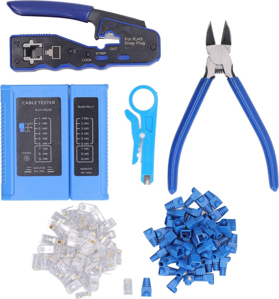 RJ45-Crimpwerkzeug-Set 8P8C Modularstecker Abisolierzange Multifunktions-Crimpwerkzeug für Cat5e, Cat6 und Cat6a