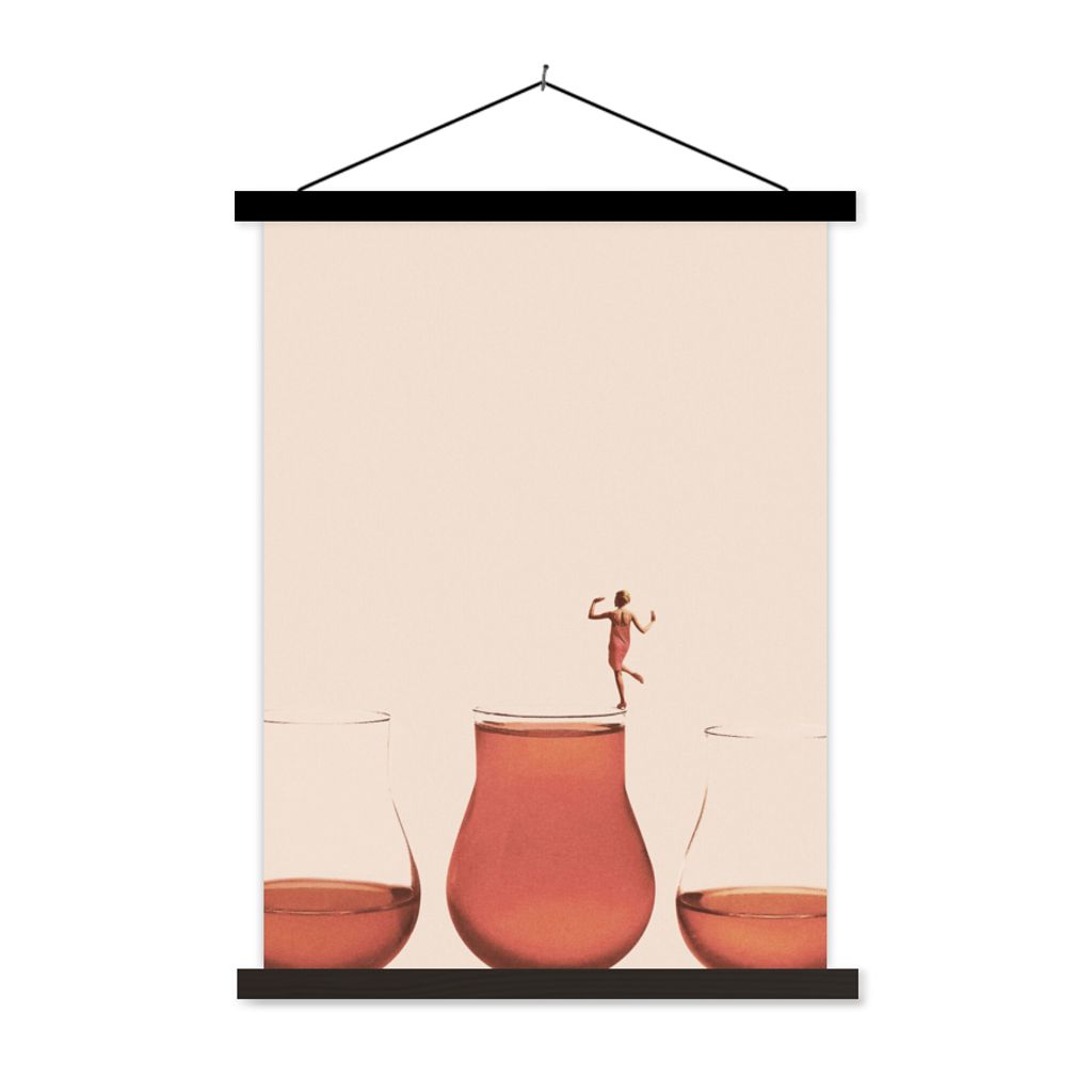 MuchoWow Textilposter Frau - Wein - Jahrgang 90x120 cm mit schwarzem Rahmen - Dekoration