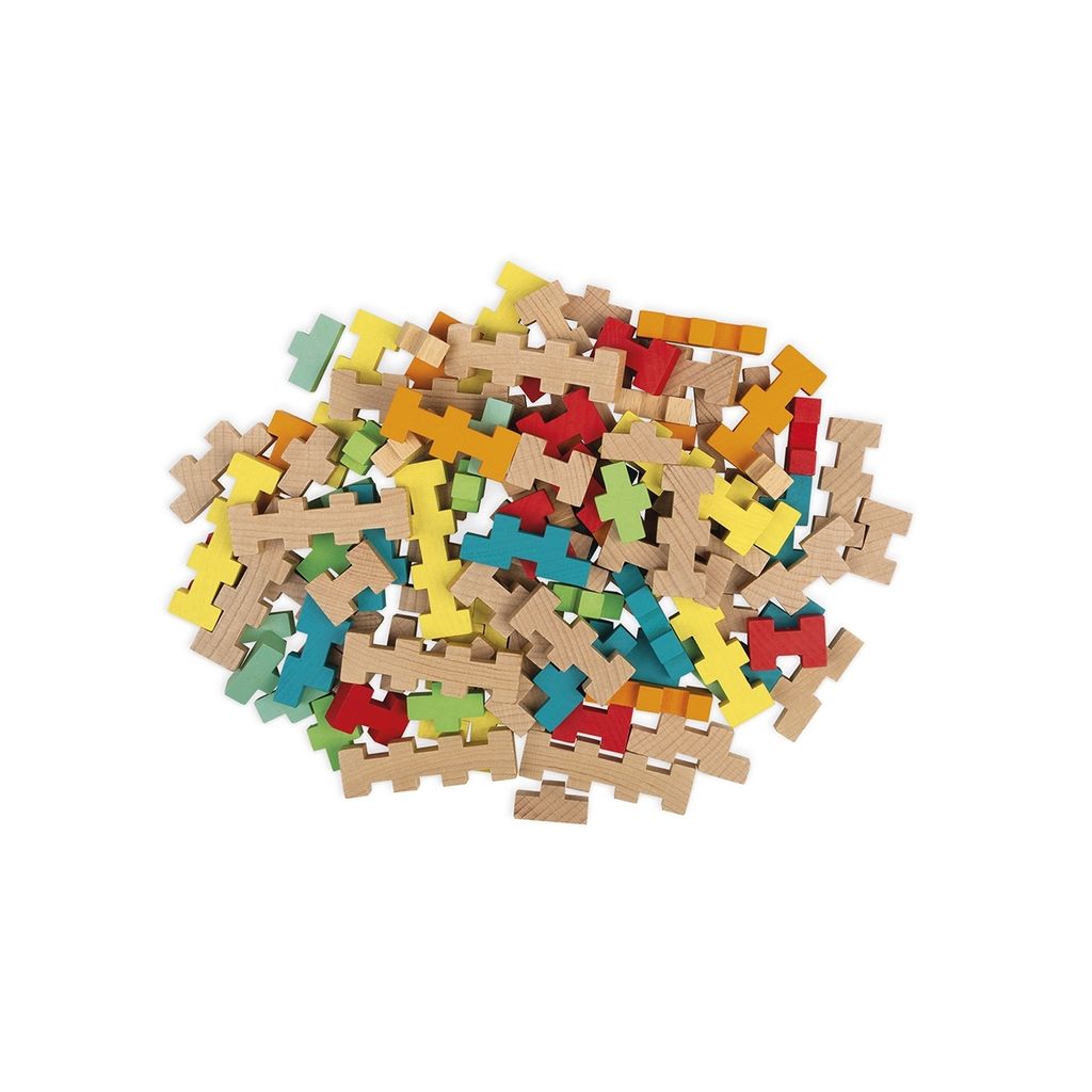 Janod J08301 Holzbau Barrel 100 Stück-Konstruktionsspiel-Erlernen der Feinmotorik und Konzentration-Massives Buchenholz-Bemalt-Wasser-Ab 6 Jahren