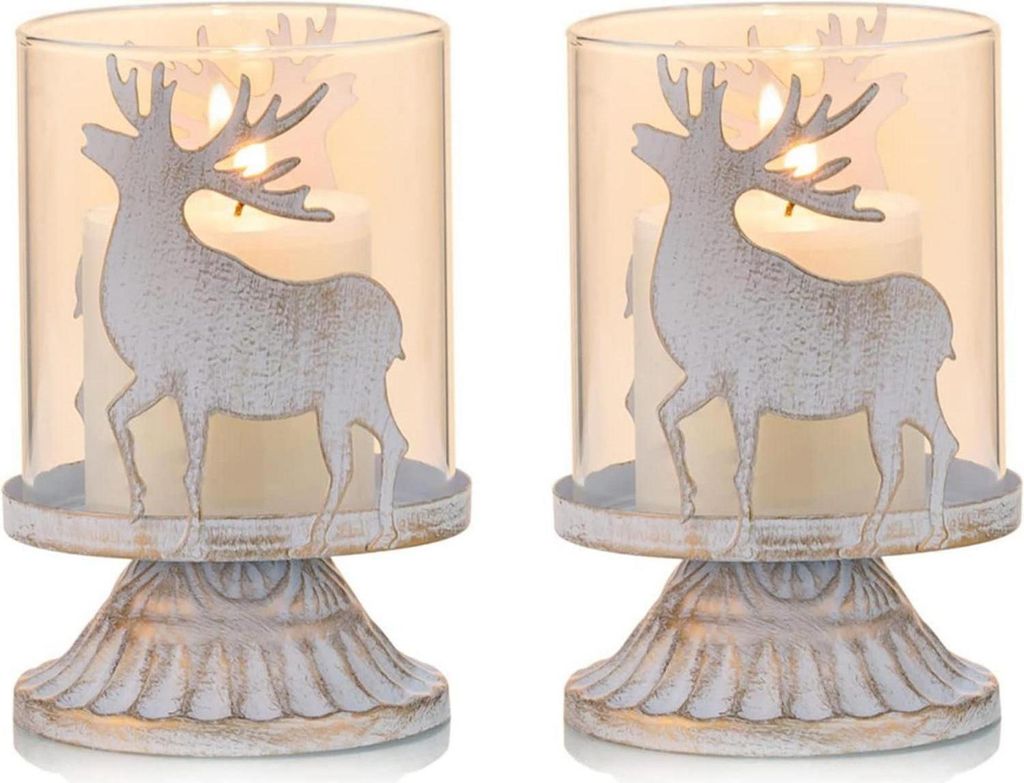 Kerzenhalter Set weiß Metall Deko Weihnachten Hirsch 8cm Produktbild 