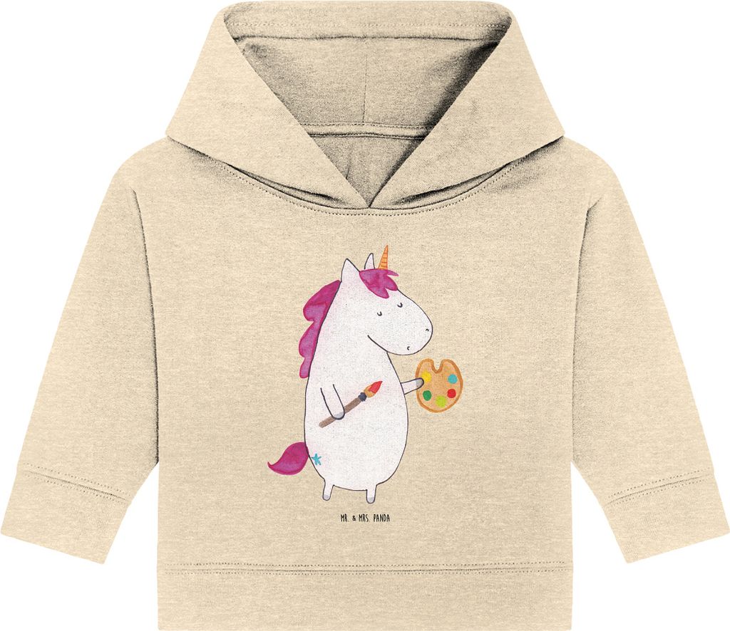 Mr. & Mrs. Panda Organic Baby Hoodie Einhorn Künstler 24. - 36. Monat - Natural Raw - Geschenk, Unicorn, Welt, Maler, Malen, Kapuzensweatshirt, En...