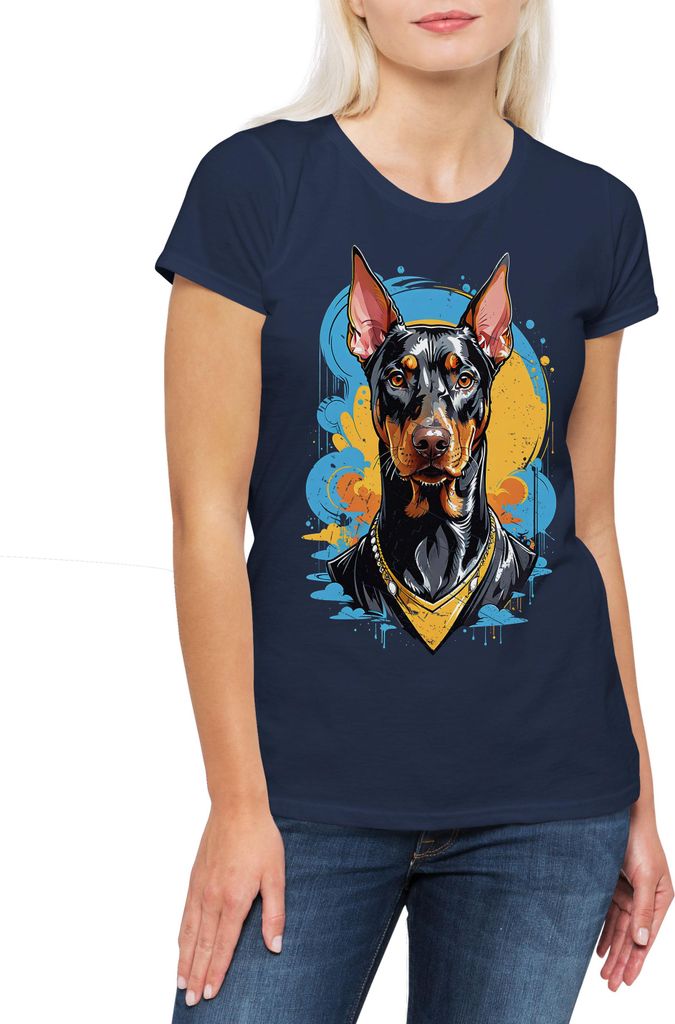 Urban Backwoods Dobermann Art, Damen T-Shirt, Farbe: Navy, Größe: S