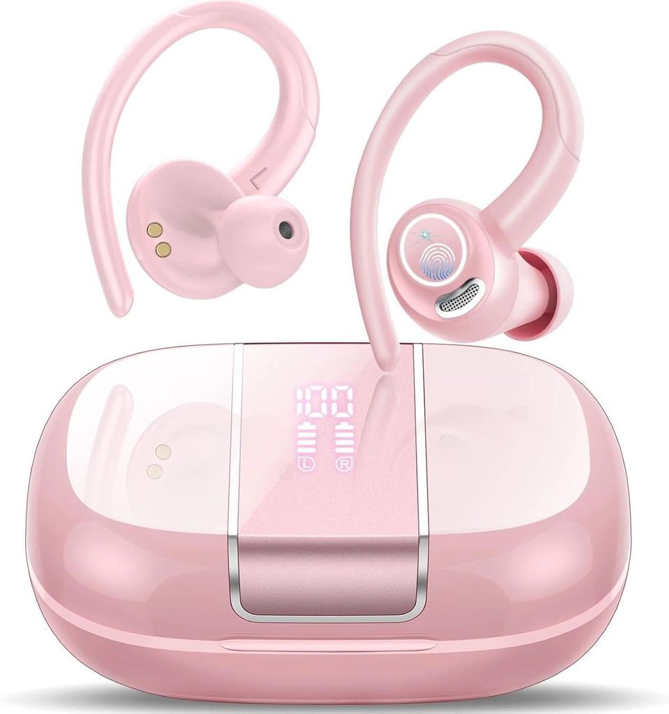Kabellose Sportkopfhörer mit Bluetooth 5.3, CVC8.0 Mikrofon, 48h Laufzeit, LED Anzeige, IPX7 Schutz, sicherer Sitz, klarer Klang