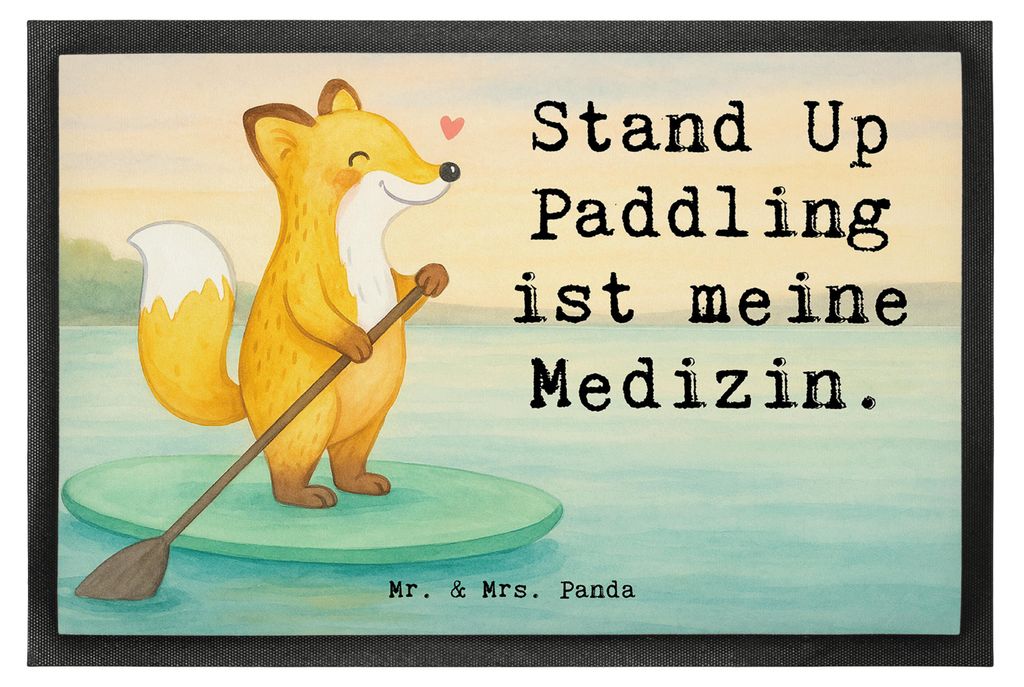 Mr. & Mrs. Panda fußmatte Fuchs Stand Up Paddling Design 40 x 60 cm - Weiß - Geschenk, Paddle Boarding, Türmatte, Subben, Schmutzfänger, Bodenv...