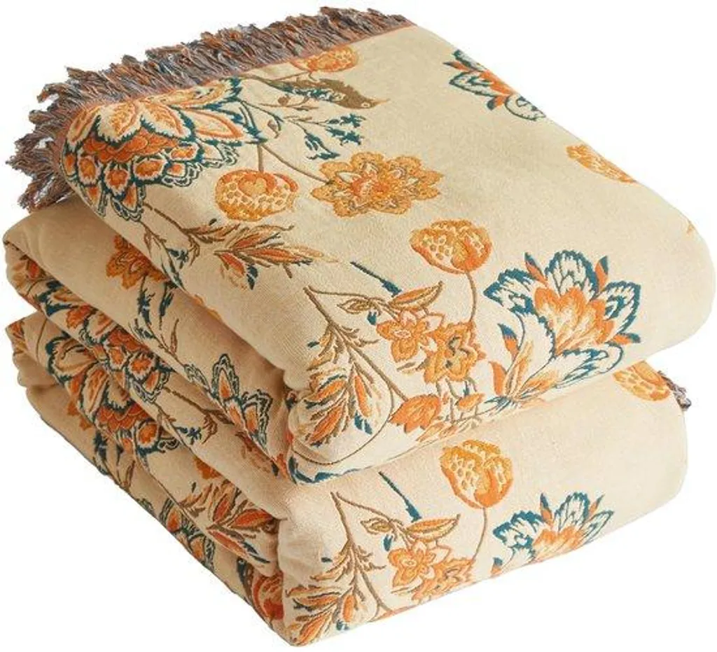 Jeté de canapé en gaze de coton 230x250 cm style bohème Orange Beige