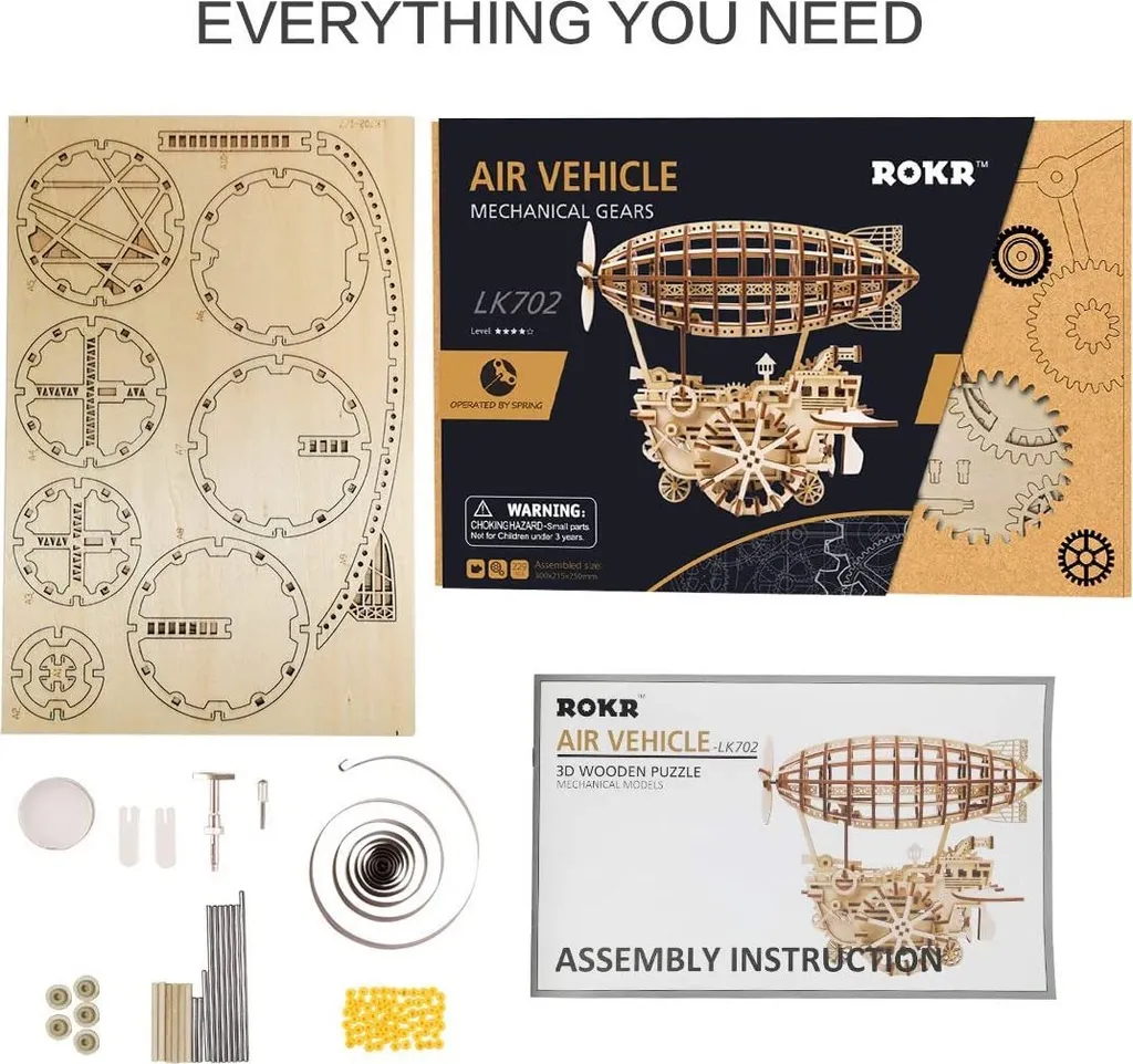 Puzzle 3D Dirigeable en Bois ROKR 349 Pièces Découpe Laser Précise - 14